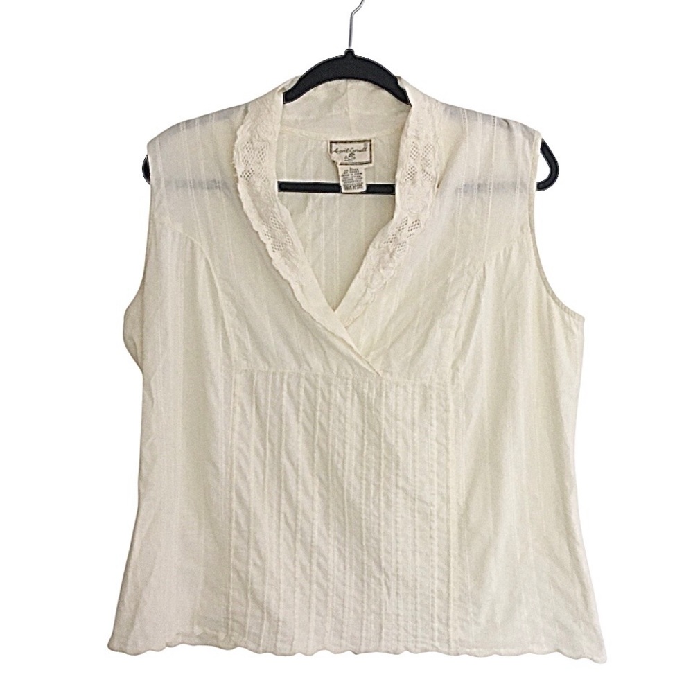 Vintage April Cornell Blouse Sleeveless Collared Embroidered Cotton Boho Top L